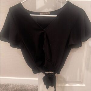 Active USA Black Tie-Front Crop Top